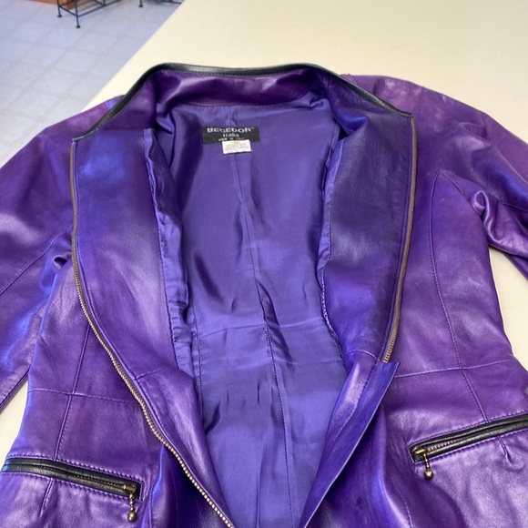 Begedor 1980s purple leather dress featuring a two way zipper and side zippers. - Picture 7 of 9